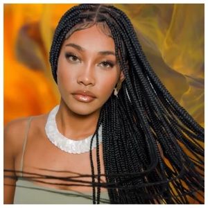 28" Full 360 Lace Knotless braid French Curl Hand Braided color 1 Black NEW